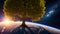 Beautiful View of a Tree in Space top of Earth Amazing Background AI Generative