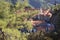 Beautiful view of the Trooditissa monastery in the Cedar Valley Nature Reserve in Cyprus