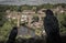 Beautiful view of two ravens over the river in Knaresborough Viaduct, North Yorkshire, UK