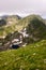 Beautiful view of two summits and a lake in Fagaras Mountains on a sunny summer day