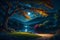 beautiful view under a tree at night time ultra hd realistic vivid colors highly detailed