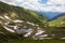 Beautiful view of a valley with a lake in Fagaras Mountains on a sunny summer day