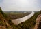 Beautiful view of the valley of the Razdolnaya river and the concrete products plant from the Baranovsky volcano in the Primorsky