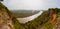 Beautiful view of the valley of the Razdolnaya river and the concrete products plant from the Baranovsky volcano in the Primorsky