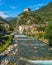 Beautiful view in Verres on a sunny summer day. Aosta Valley, northern Italy.