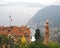 Beautiful view of the village of Eze, sculptures, botanical garden with cacti, Mediterranean, French Riviera, azure coast, France