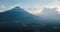 Beautiful view of the volcano Agua in Antigua, Guatemala on a cloudy day background