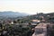 Beautiful view from the wall of the old fortress on the valley between the mountains in Montenegro.