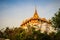 Beautiful view of Wat Saket Ratcha Wora Maha Wihan (Wat Phu Khao Thong, Golden Mount temple), a popular Bangkok tourist