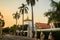 Beautiful view of Wat Saket Ratcha Wora Maha Wihan (Wat Phu Khao Thong, Golden Mount temple), a popular Bangkok tourist