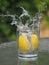 Beautiful view of water drops over a glass of lemons