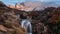 Beautiful view with waterfall and Fitz Roy mountain. Patagonia