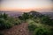 Beautiful viewpoint of Barcelona at sunrise, natural location in spring