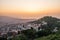 Beautiful viewpoint of Barcelona at sunrise, natural location in spring.