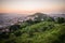 Beautiful viewpoint of Barcelona at sunrise, natural location in spring.