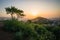 Beautiful viewpoint of Barcelona at sunrise, natural location in spring.