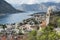 Beautiful views of the city of Kotor and the Bay of Kotor. Church of Our Lady of Remedy.