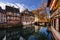 Beautiful views of historic city of Strasbourg and river Ill.