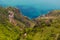 Beautiful views from path of the gods with lemon tree fields, Amalfi coast, Campagnia region, Italy