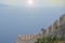 Beautiful views of the sea and the old yacht with mountain views from the old castle, Alanya, Turkey