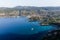 beautiful village and calm sea with harbour and yachts in Calanques de Marseille