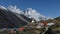 Beautiful village Dingboche and high mountain Thamserku