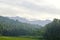 Beautiful village thick coconut trees and the mountain green nature