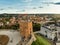 Beautiful Vilnius city panorama in autumn with orange and yellow foliage. Aerial evening view