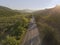 Beautiful vineyards in the mountains of Crimea. Aerial drone view. Koktebel. Crimea