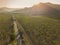 Beautiful vineyards in the mountains of Crimea. Aerial drone view. Koktebel. Crimea