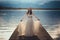 Beautiful vintage bride on a lake pier