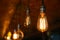 Beautiful vintage light bulb. Retro luxury light bulb hanging decor glowing