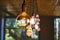 Beautiful vintage light bulb. Retro luxury light bulb hanging decor glowing
