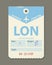 Beautiful vintage luggage tag, vintage retro travel London, country label.