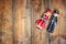 A beautiful vintage old pair dolls over a wooden background