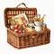 beautiful Vintage picnic basket clipart illustration