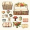 beautiful Vintage picnic basket clipart illustration