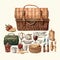 beautiful Vintage picnic basket clipart illustration