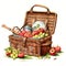 beautiful Vintage picnic basket clipart illustration