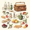 beautiful Vintage picnic clipart illustration