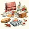 beautiful Vintage picnic clipart illustration