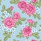 Beautiful vintage seamless pattern with bouquets of roses and leaves.