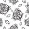 Beautiful vintage seamless pattern with gothic roses in linear style. Black and white retro illustration. Bohemian, tattoo art.