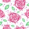 Beautiful vintage seamless pattern with gothic roses in linear style. Black and white retro illustration. Bohemian, tattoo art.