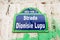 Beautiful vintage street sign showing Strada Dionisie Lupu displayed on an street in the old city center of Bucharest, Romania, in