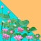 Beautiful violet pink water lily pattern for nature concept,Lotus flower and green leaves in pond isolated on orange blue
