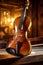 a beautiful violin and bow on old wood texture generative AI