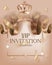 Beautiful VIP invitation banner with silk ribbons with pattern, crown and frames.