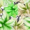 Beautiful vivid green amaryllis flowers on white background. Seamless spring pattern. Watercolor painting.