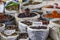 Beautiful vivid oriental market with bags full of various spices